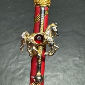 Vintage‎ Carousel Horse Ballpoint Pen Red Gold Tone Carnival Gemstone Accents